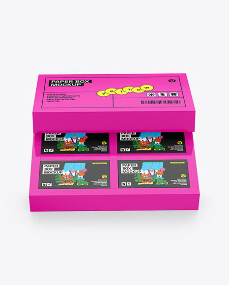 Glossy Paper Box With Four Boxes Mockup