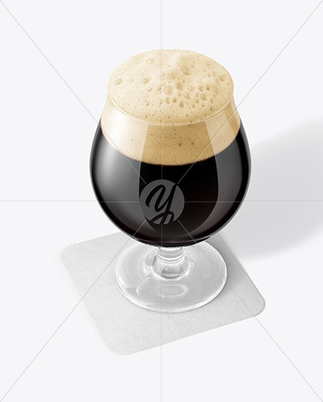 Tulip Glass With Stout Beer on a Coaster Mockup