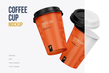 Two flying Coffee, Tea Cups mockup