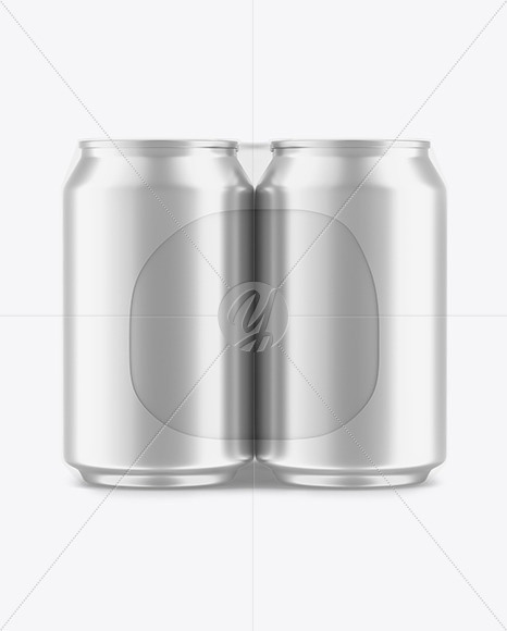 4 Metallic Cans Pack in Shrink Wrap Mockup on Yellow Images Object Mockups