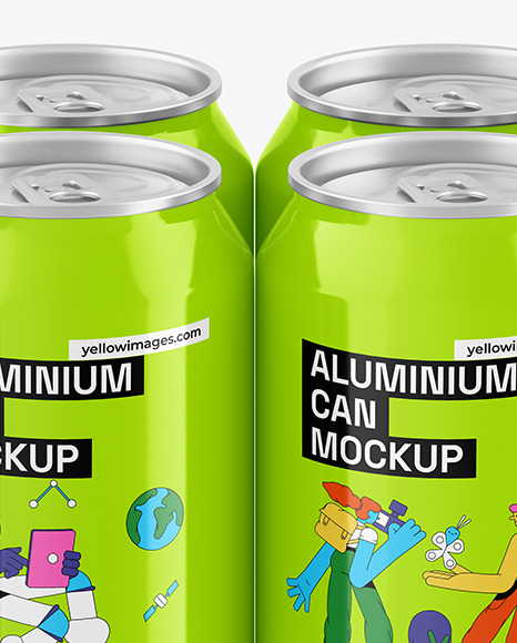 Glossy Drink Cans Set Mockup