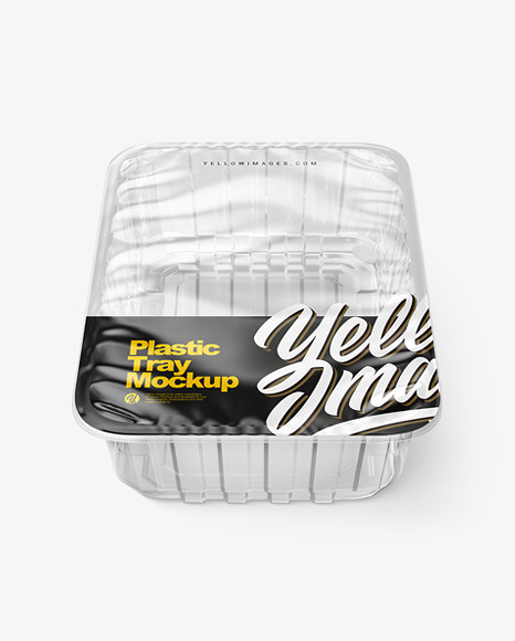 Empty Clear Plastic Tray w/ Transparent Film Cover Mockup