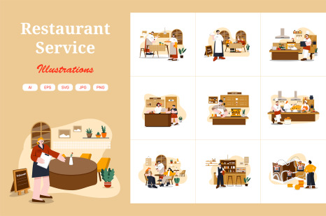M566_Restaurant Service Illustration Pack