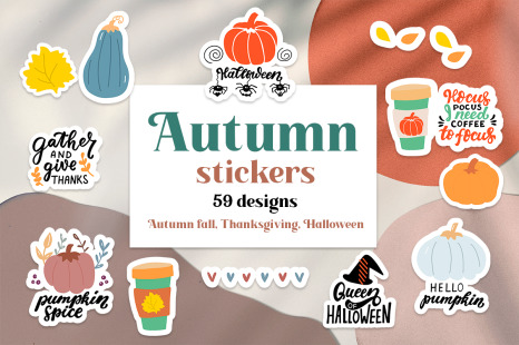 Autumn stickers bundle. Pumpkins stickers, fall stickers