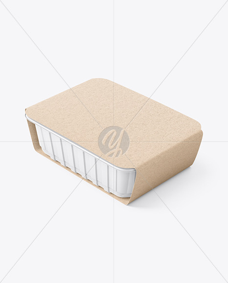 Plastic Tray Container w/ Kraft Paper Label Mockup