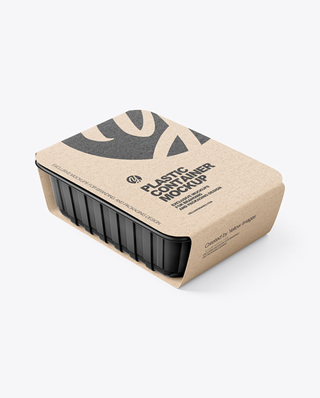 Plastic Tray Container w/ Kraft Paper Label Mockup