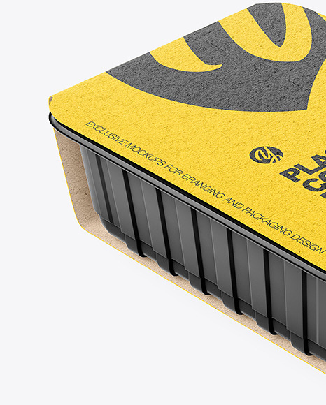 Plastic Tray Container w/ Kraft Paper Label Mockup