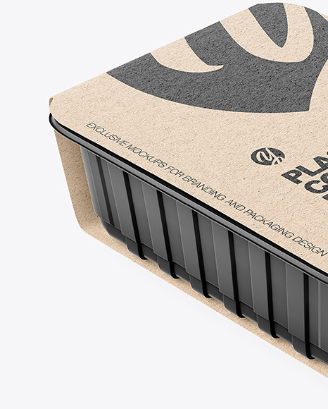 Plastic Tray Container w/ Kraft Paper Label Mockup