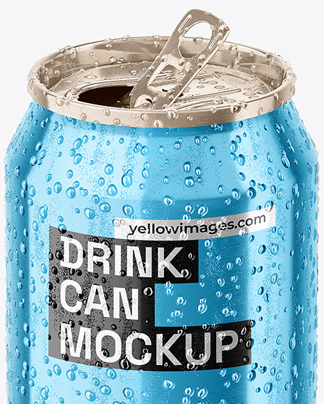 Glossy Metallic Aluminium Can w/ Drops Mockup