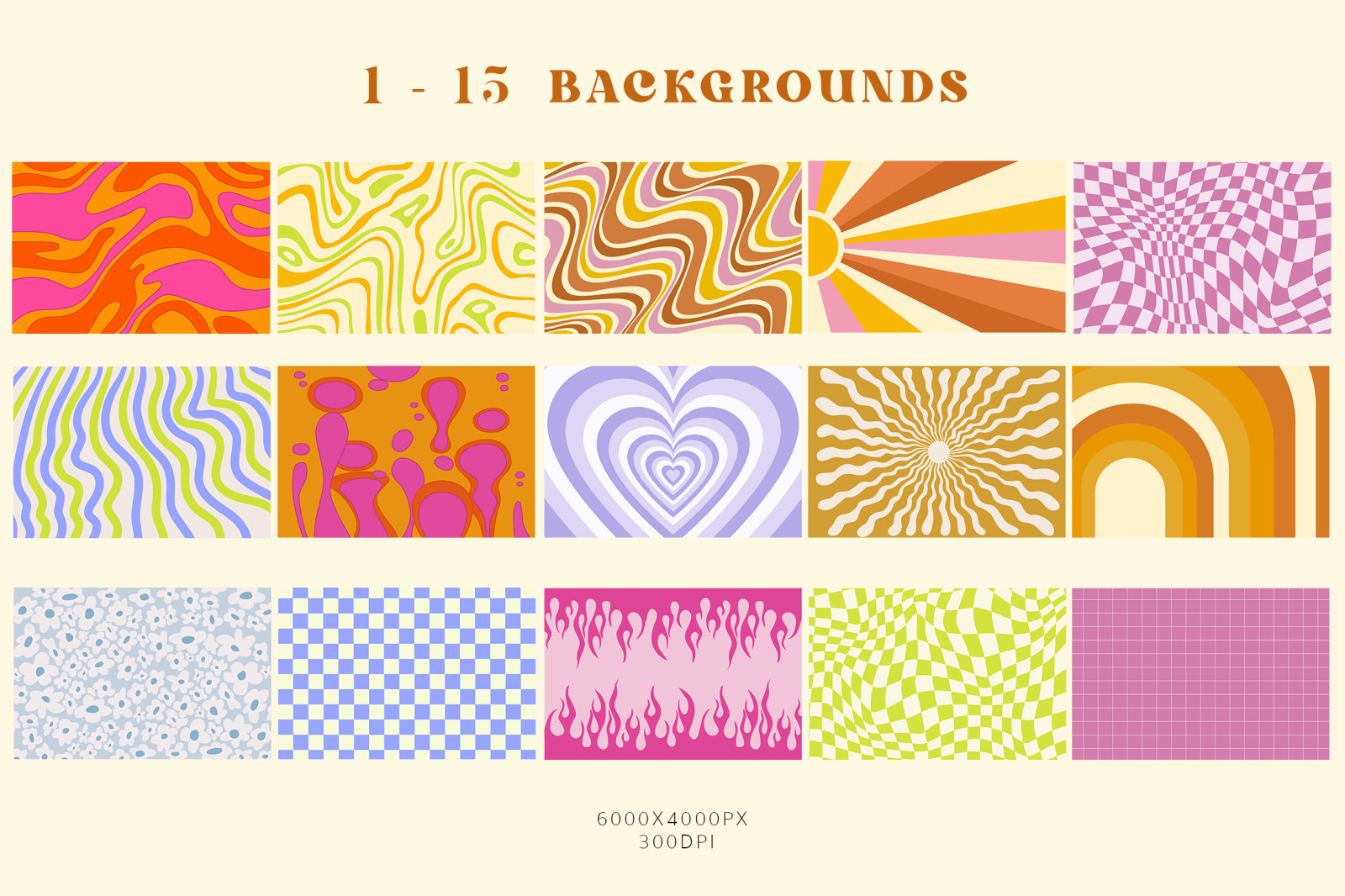 Retro 70s Groovy Backgrounds, Rainbows, Hippie Patterns PNG