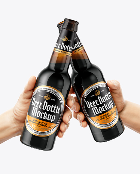 Two Amber Glass Beer Bottles in the Hands Mockup