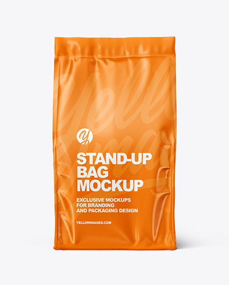 Glossy Stand-up Bag Mockup on Yellow Images Object Mockups