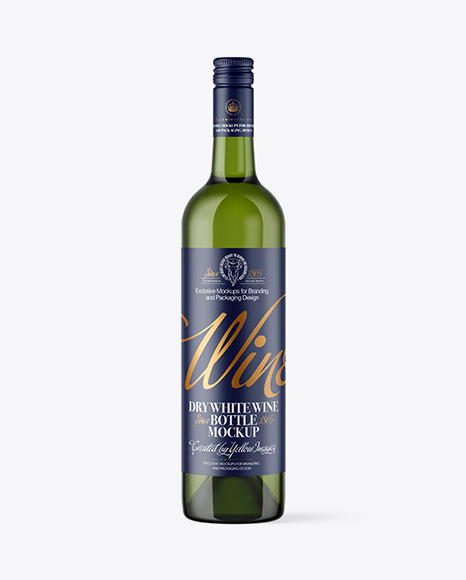 Green Glass Bottle With White Wine Mockup