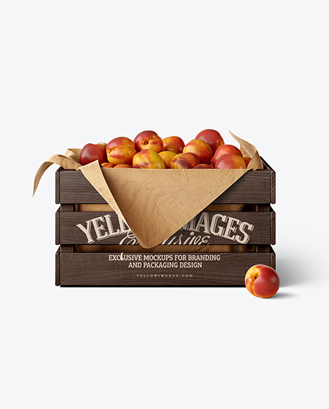 Wooden Crate With Nectarines Mockup