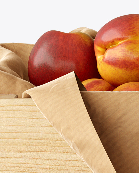 Wooden Crate With Nectarines Mockup