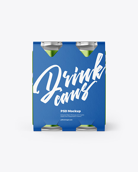 Carton Pack W/ 4 Metallic Cans Mockup