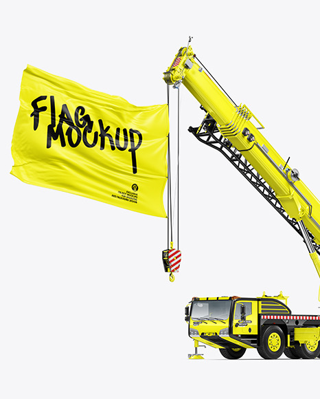 Truck Crane w/ Flag Mockup - Half Side View