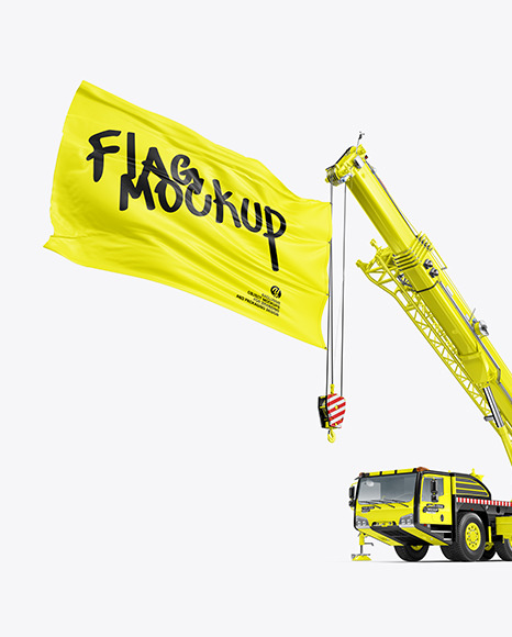 Truck Crane w/ Flag Mockup -  Half Side View