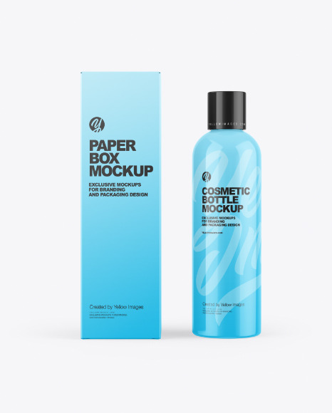 Box &amp; Glossy Cosmetic Bottle Mockup