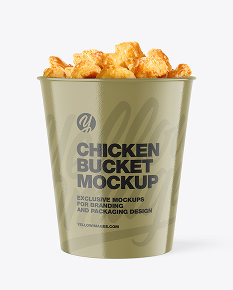 Glossy Cardboard Bucket With Chicken Mockup