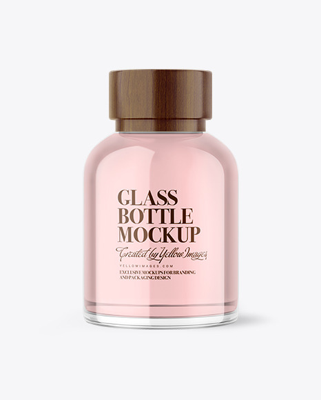 Glass Cosmetic Bottle with Wooden Cap Mockup