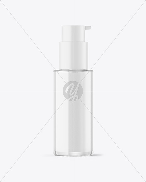 Clear Glass Cosmetic Bottle with Pump Mockup