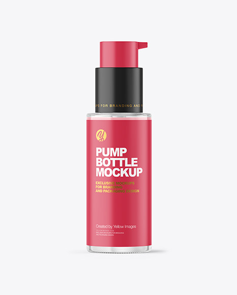 Clear Glass Cosmetic Bottle with Pump Mockup