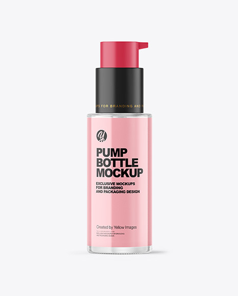 Clear Glass Cosmetic Bottle with Pump Mockup