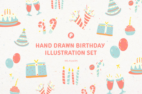 Softy Hand Drawn Birthday Illustration Set