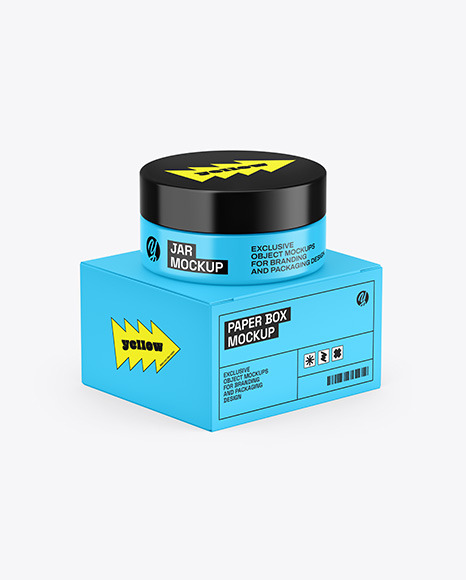 Glossy Jar W/ Paper Box Mockup