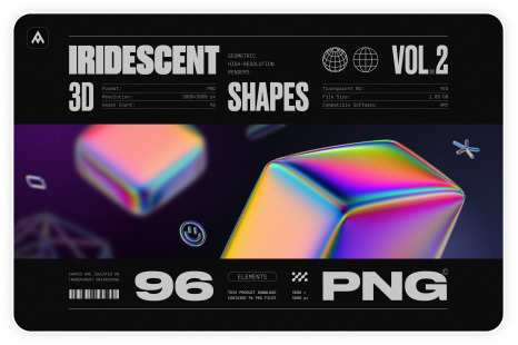 Iridescent geometric 3D shapes pack Vol.2