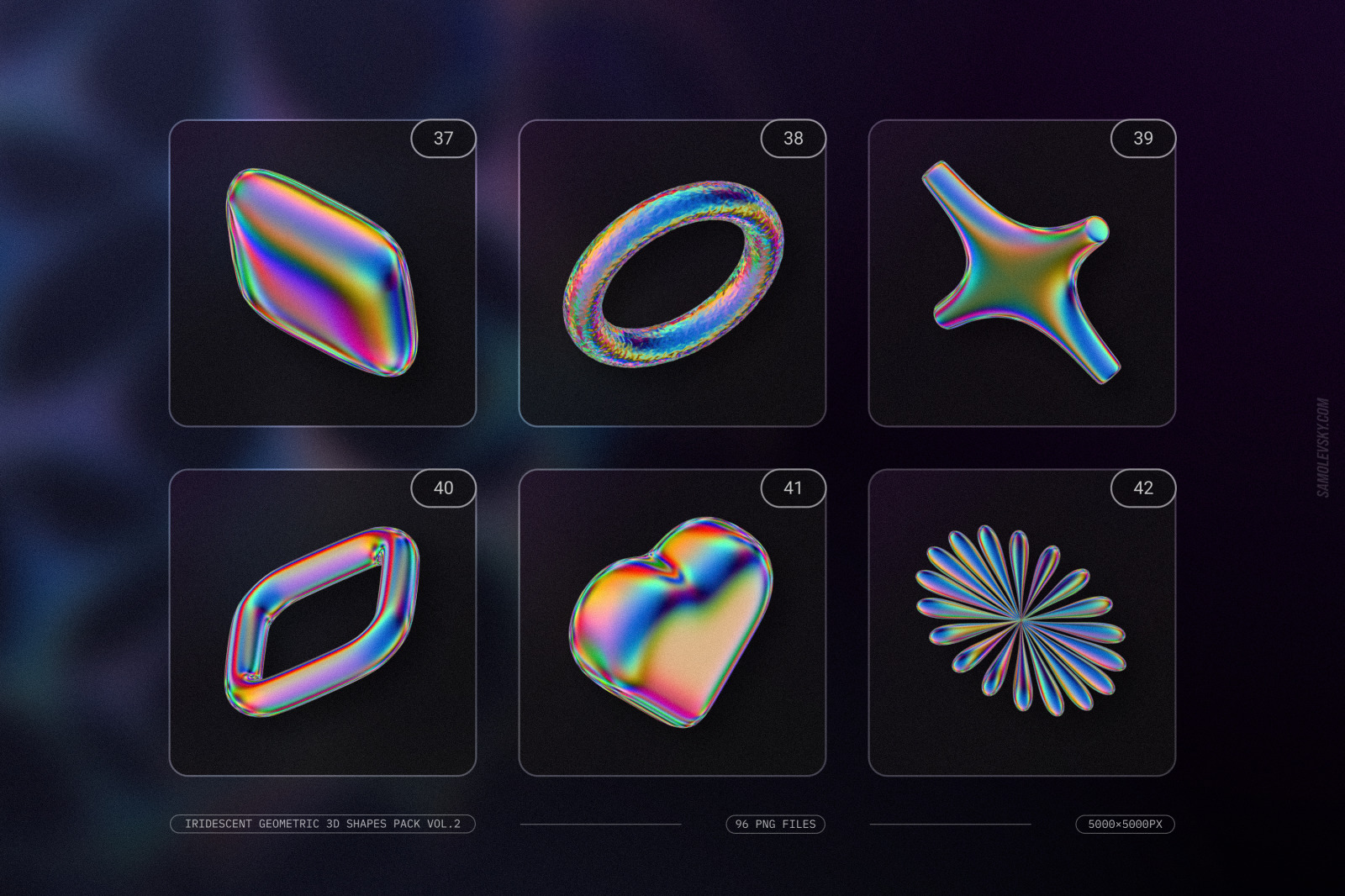 Iridescent geometric 3D shapes pack Vol.2