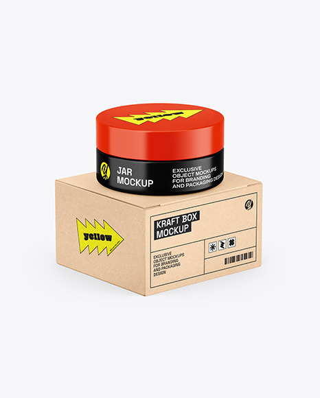 Glossy Jar W/ Kraft Box Mockup