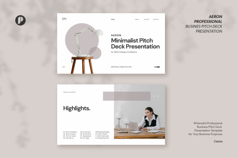 Aeron – White Minimalist Modern Pitch Deck Presentation Canva Template