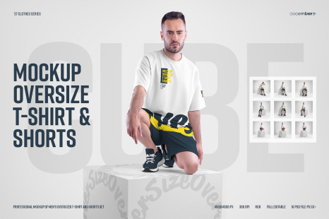 10 Mockups Oversize T-shirt and Shorts Kit  on the Cube