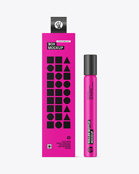 Matte Cosmetic Roller Bottle w/ Box Mockup