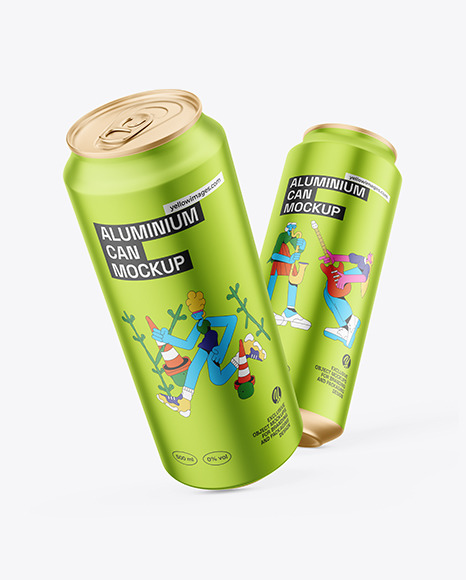 Two 500ml Matte Metallic Cans Mockup