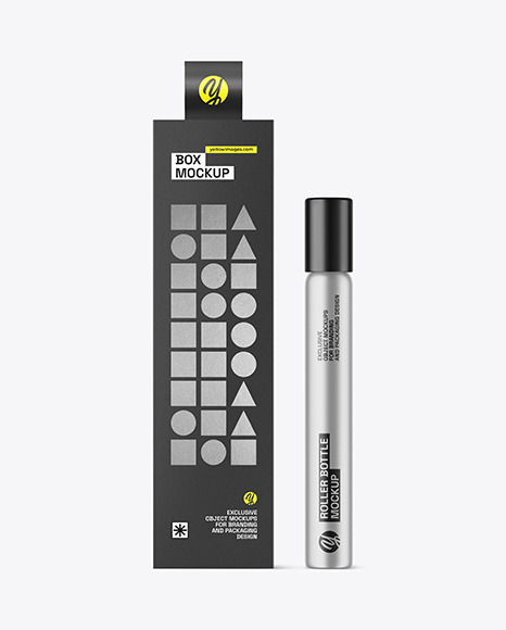 Metallic Cosmetic Roller Bottle w/ Box Mockup