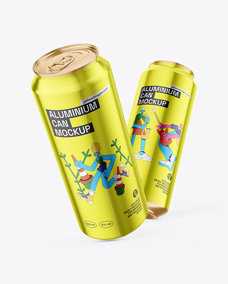 Two 500ml Glossy Metallic Cans Mockup