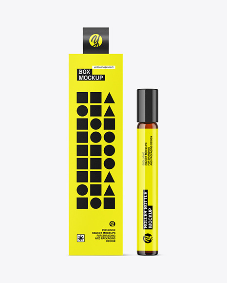 Amber Cosmetic Roller Bottle w/ Box Mockup