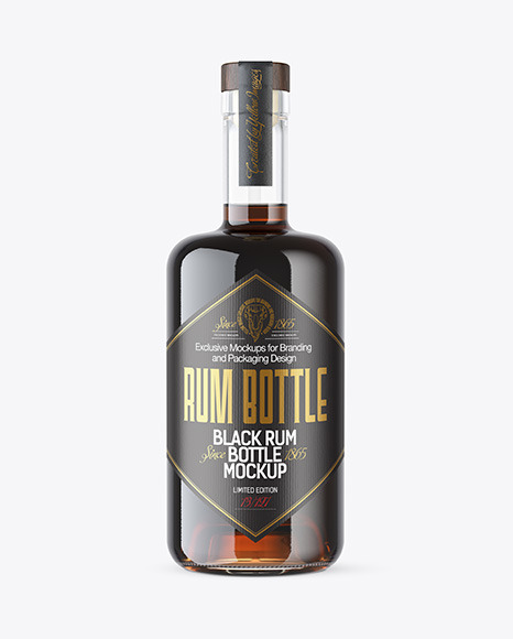 Black Rum Bottle with Wooden Cap Mockup