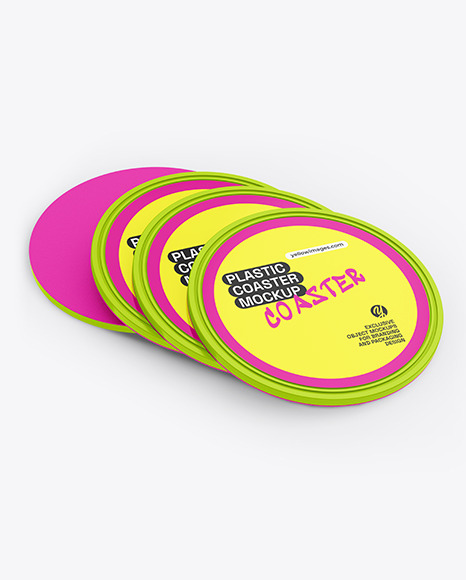 4 Matte Plastic Beverage Coasters Mockup