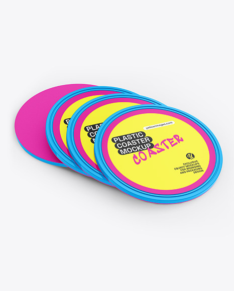 4 Glossy Plastic Beverage Coasters Mockup