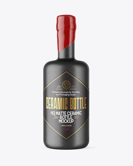 Ceramic Bottle with Wooden Cap Mockup