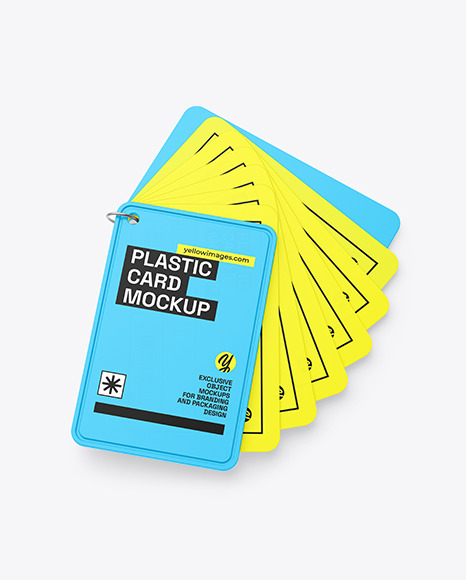Plastic Cards Stack w/ Plastic Tag Mockup