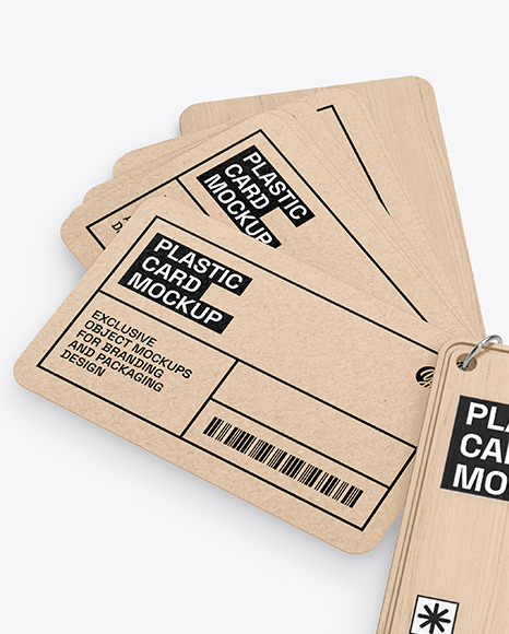 Kraft Cards Stack w/ Wooden Tag Mockup