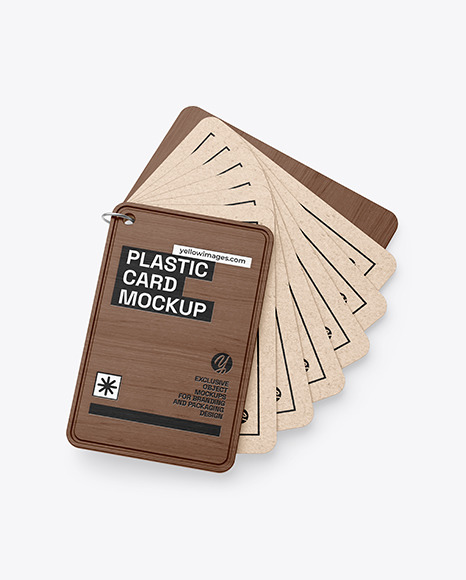 Kraft Cards Stack w/ Wooden Tag Mockup