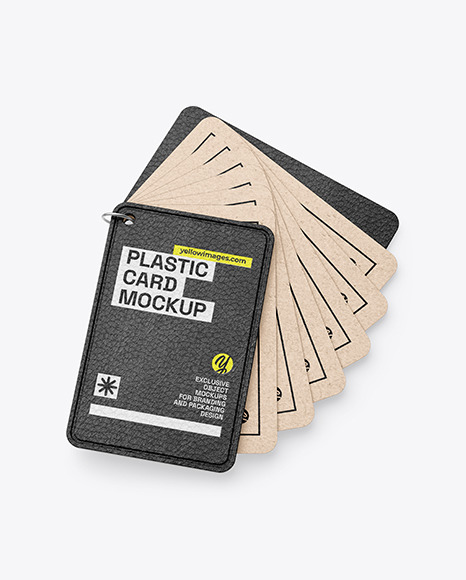 Kraft Cards Stack w/ Leather Tag Mockup