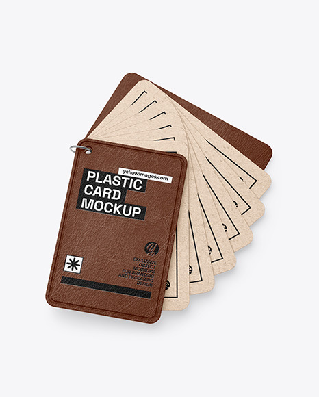 Kraft Cards Stack w/ Leather Tag Mockup