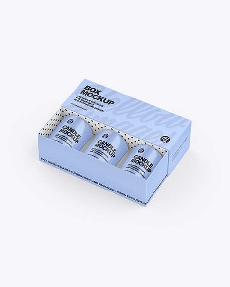 Box W/ Three Glossy Candles Mockup